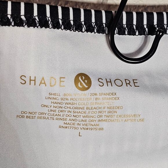 Shade & Shore Women Swim Bottoms Large Black & White Pin Stripped NWT - Picture 5 of 6